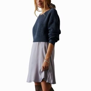 Anthropologie Sweater Dress Set XS Blue Lavender Layered Cozy Modern Boho Casual